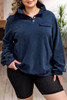 Blue Snap Buttons Pullover Plus Size Fleece Sweatshirt