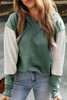 Mist Green Contrast Sleeves Patchwork Colorblock Hoodie
