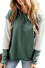 Mist Green Contrast Sleeves Patchwork Colorblock Hoodie