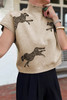 Apricot Lively Cheetah Pattern High Neck Short Sleeve Sweater