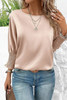 Smoke Gray Shirred Dolman Sleeve Satin Blouse