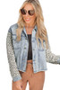 Sky Blue Leopard Patchwork Washed Distressed Denim Jacket