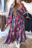 Multicolour Floral Print Square Neck Ruffled High Waist Dress