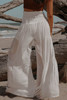 White Smocked High Waist Bohemian Wide Leg Pants