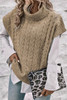 Light French Beige Cable Knit Turtleneck Batwing Sleeve Sweater