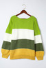 Green Plus Size Color Block Patchwork Sweater