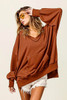 Chestnut V Neck Kangaroo Pocket Oversized Hoodie