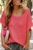 Red Clay Solid Loose Knit Short Dolman Sleeve Sweater Red Clay Solid Loose Knit Short Dolman Sleeve Sweater
