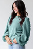 Moonlight Jade Ruffled Sleeve Corded Textured Blouse