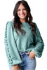 Moonlight Jade Ruffled Sleeve Corded Textured Blouse