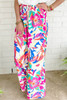 Rose Red Boho Flower Print Loose Wide Leg Pants