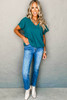 Blue Sapphire Crinkled V Neck Wide Sleeve T-shirt