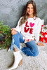 White LOVE Chenille Embroidered Cable Knit Pullover Sweatshirt White LOVE Chenille Embroidered Cable Knit Pullover Sweatshirt