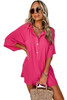Bright Pink Half Button Collared Loose Romper Bright Pink Half Button Collared Loose Romper