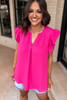 Rose Red Notched Neck Ruffle Sleeve Blouse Rose Red Notched Neck Ruffle Sleeve Blouse