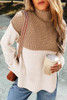 Parchment Cable Knit Color Block Side Splits High Neck Sweater