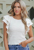 White Wavy Textured Ruffle Sleeve Top