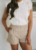 White Textured Ruffled Mock Neck Knitted Vest