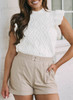 White Textured Ruffled Mock Neck Knitted Vest