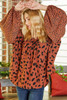 Brown Contrast Leopard Print Bubble Sleeve Blouse