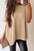Apricot Short Sleeve Side Slit Oversized Sweater