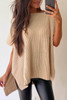 Apricot Short Sleeve Side Slit Oversized Sweater