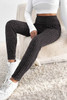 Dark Grey Wide Waistband Ribbed Textured Knit Leggings
