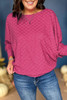 Bright Pink Checker Textured Dolman Sleeve Top