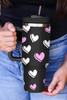 Black Valentines Heart Printed Thermos Cup with Handle