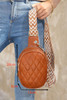 Camel Geometric Strap PU Leather Quilted Chest Bag