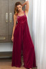 Red Dahlia Velvet Bib Super Loose Leg Overall