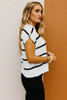 White Striped Batwing Sleeve Sweater Tee