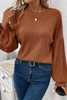 Chestnut Ribbed Knit Drop Shoulder Ruffled Sleeve Textured Top