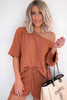 Gold Flame Loose Top and Drawstring Shorts Knit Set