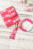Rose Red Valentine Fashion PU Card Bag Key Chain with Silicone Bracelet