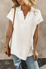 White Textured V Neck Collared Short Sleeve Top