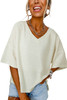 Beige V Neck Textured Split Hem Oversized Top