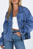 Blue Chest Pockets Drop Shoulder Loose Denim Jacket