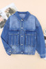 Blue Chest Pockets Drop Shoulder Loose Denim Jacket