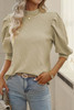 Apricot Vintage Textured Puff Sleeve Mock Neck Top