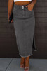 Black Raw Edge Side Slits Buttoned Midi Denim Skirt Black Raw Edge Side Slits Buttoned Midi Denim Skirt
