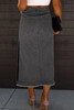 Black Raw Edge Side Slits Buttoned Midi Denim Skirt Black Raw Edge Side Slits Buttoned Midi Denim Skirt