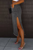 Black Raw Edge Side Slits Buttoned Midi Denim Skirt Black Raw Edge Side Slits Buttoned Midi Denim Skirt