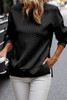 Black Pale Chestnut Side Buttons Cable Textured Sweatshirt