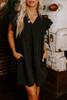 Black Ruffle Sleeve V Neck Frilled Shift Dress