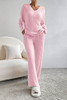 Light Pink Ribbed Knit V Neck Slouchy Two-piece Outfit