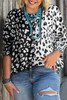Black Plus Size Contrast Leopard Half Sleeve Blouse