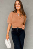 Light French Beige Fuzzy Short Sleeve Sweater