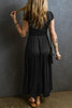 Black Short Sleeve Shirred High Waist V Neck Maxi Dress Black Short Sleeve Shirred High Waist V Neck Maxi Dress