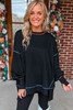 Black Contrast Stitching Split Baggy Sweatshirt